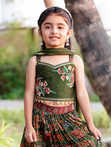 Olive green printed georgette lehenga choli