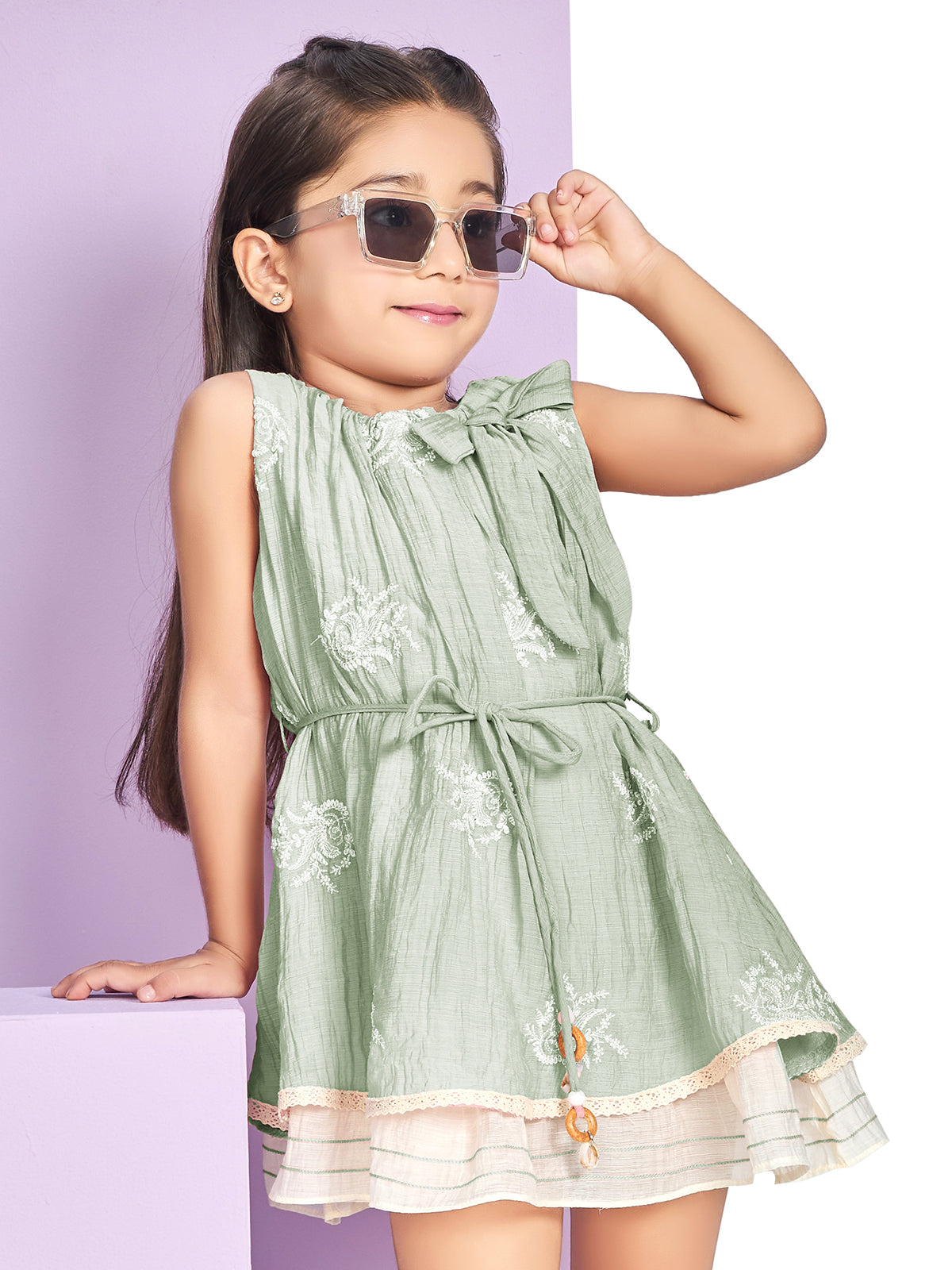 Pista green casual wear cotton silk frock