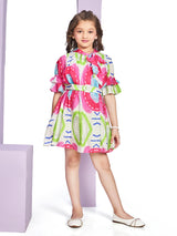 Multicolor printed crepe frock for casual