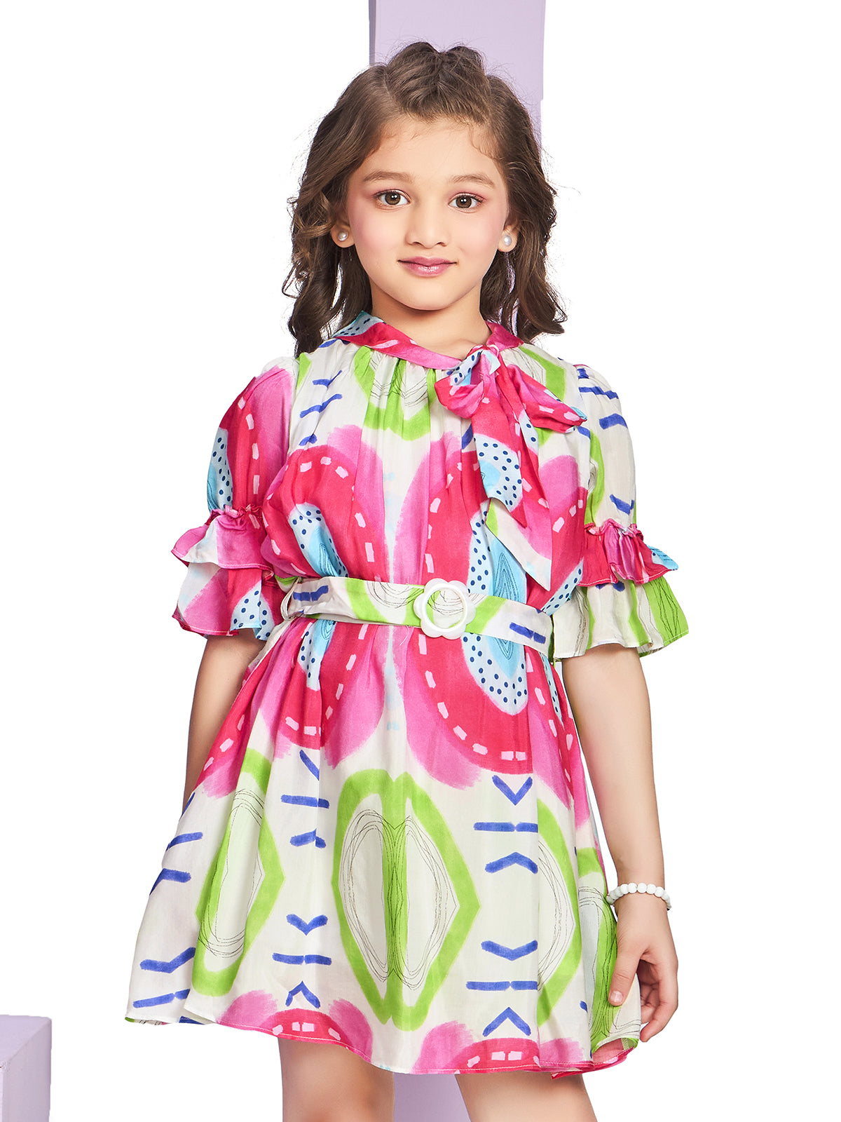 Multicolor printed crepe frock for casual