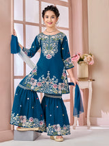 Navy wedding wear cotton silk sharara suit for girls