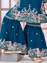 Navy wedding wear cotton silk sharara suit for girls