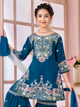 Navy wedding wear cotton silk sharara suit for girls