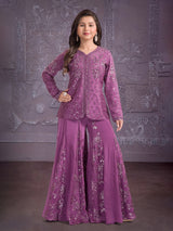 Light wine festive wear palazzo suit with sequins shine