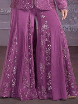 Light wine festive wear palazzo suit with sequins shine