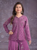 Light wine festive wear palazzo suit with sequins shine