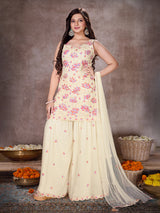 Cream wedding wear palazzo suit in chiffon