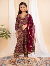Grey printed anarkali suit with pant