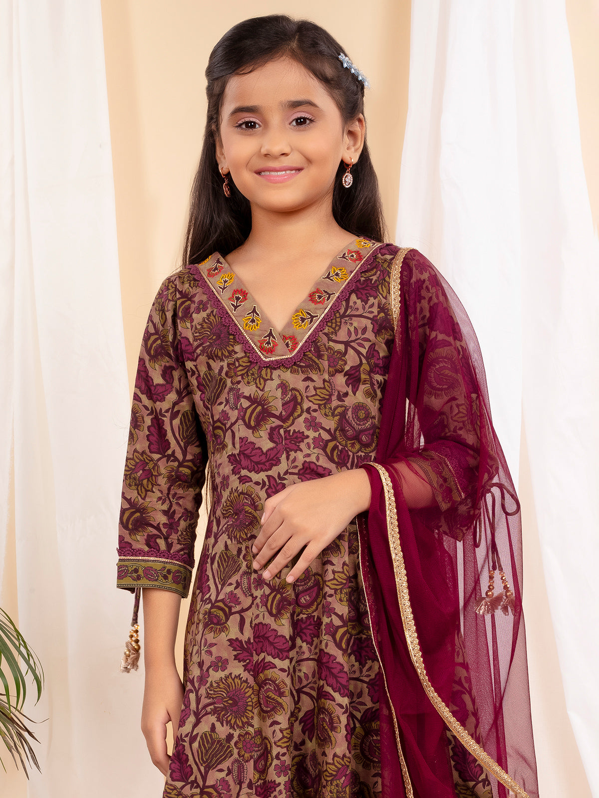 Grey printed anarkali suit with pant