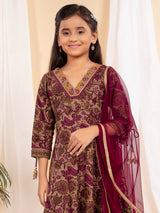 Grey printed anarkali suit with pant