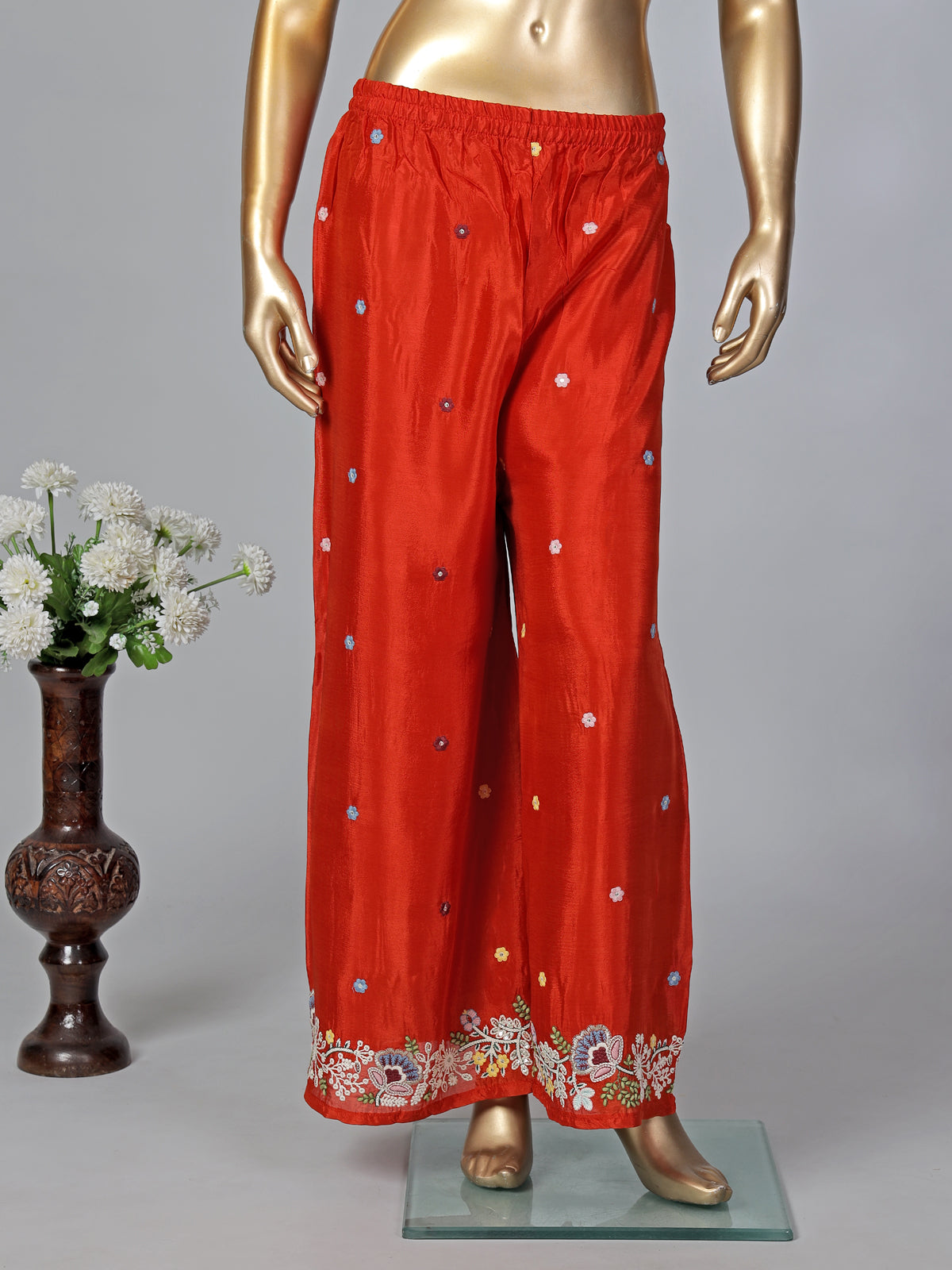 Red silk palazzo suit for women wedding celebration
