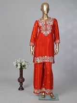 Red silk palazzo suit for women wedding celebration
