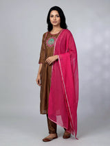 Brown brown tissue salwar suit with dupatta