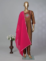 Brown brown tissue salwar suit with dupatta