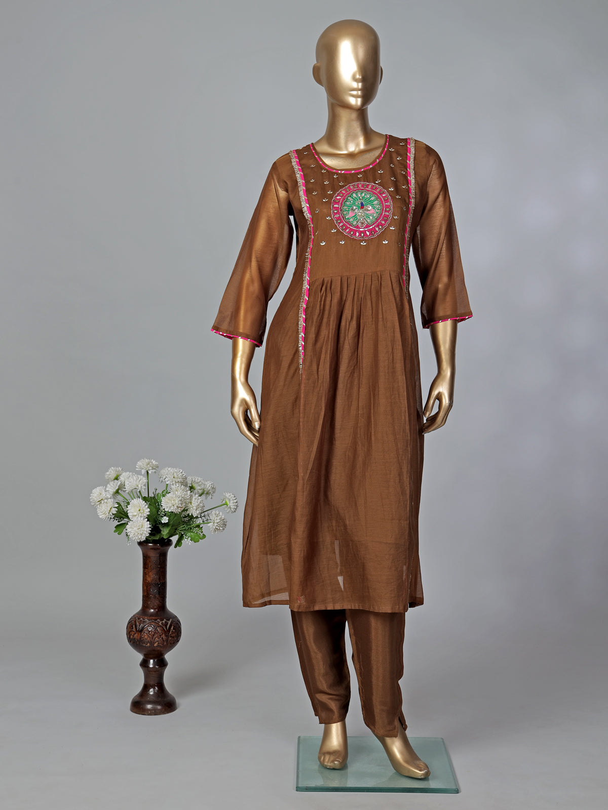 Brown brown tissue salwar suit with dupatta