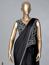 Black lycra ready to wear saree for reception wear