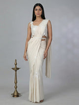 Classy cream lycra ready to wear saree with belt
