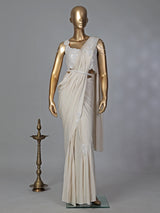 Classy cream lycra ready to wear saree with belt
