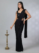 Stunning black lycra ready to wear saree for party wear