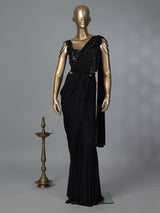 Stunning black lycra ready to wear saree for party wear