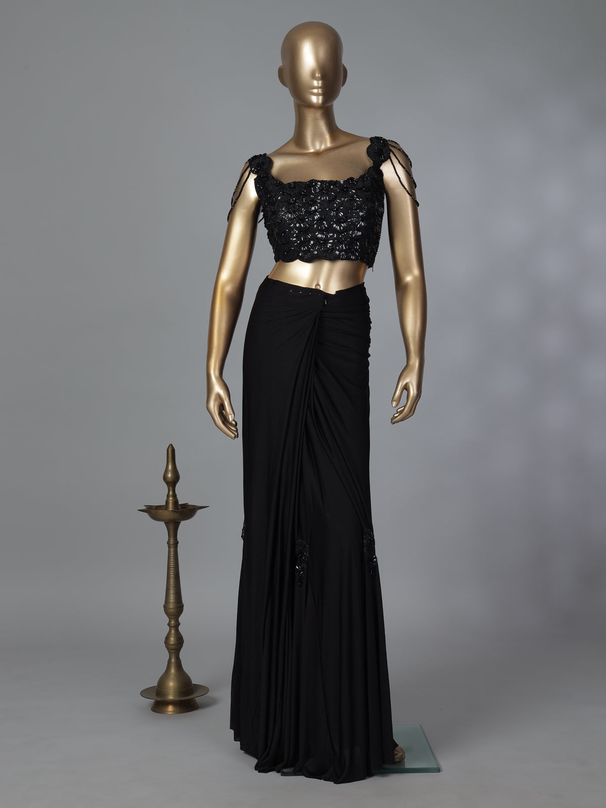 Stunning black lycra ready to wear saree for party wear