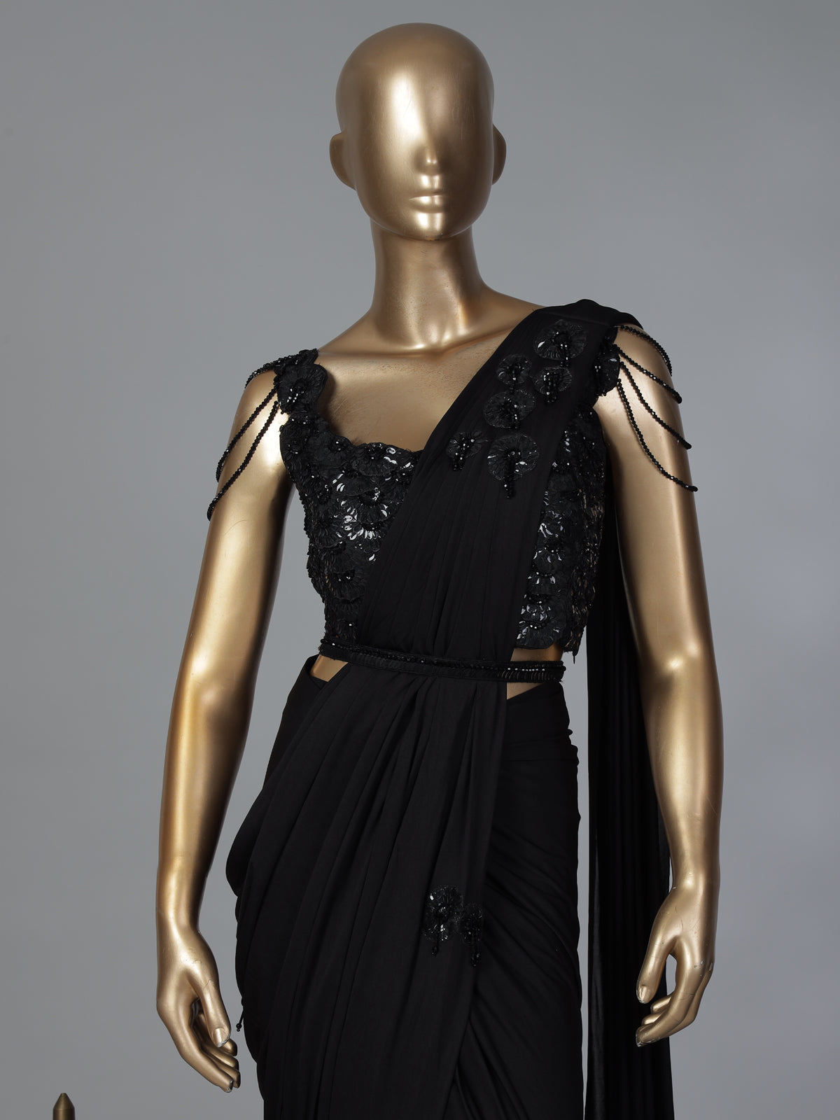 Stunning black lycra ready to wear saree for party wear