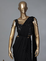 Stunning black lycra ready to wear saree for party wear