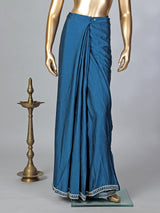 Peacock blue lycra ready to wear saree with ruffled pallu