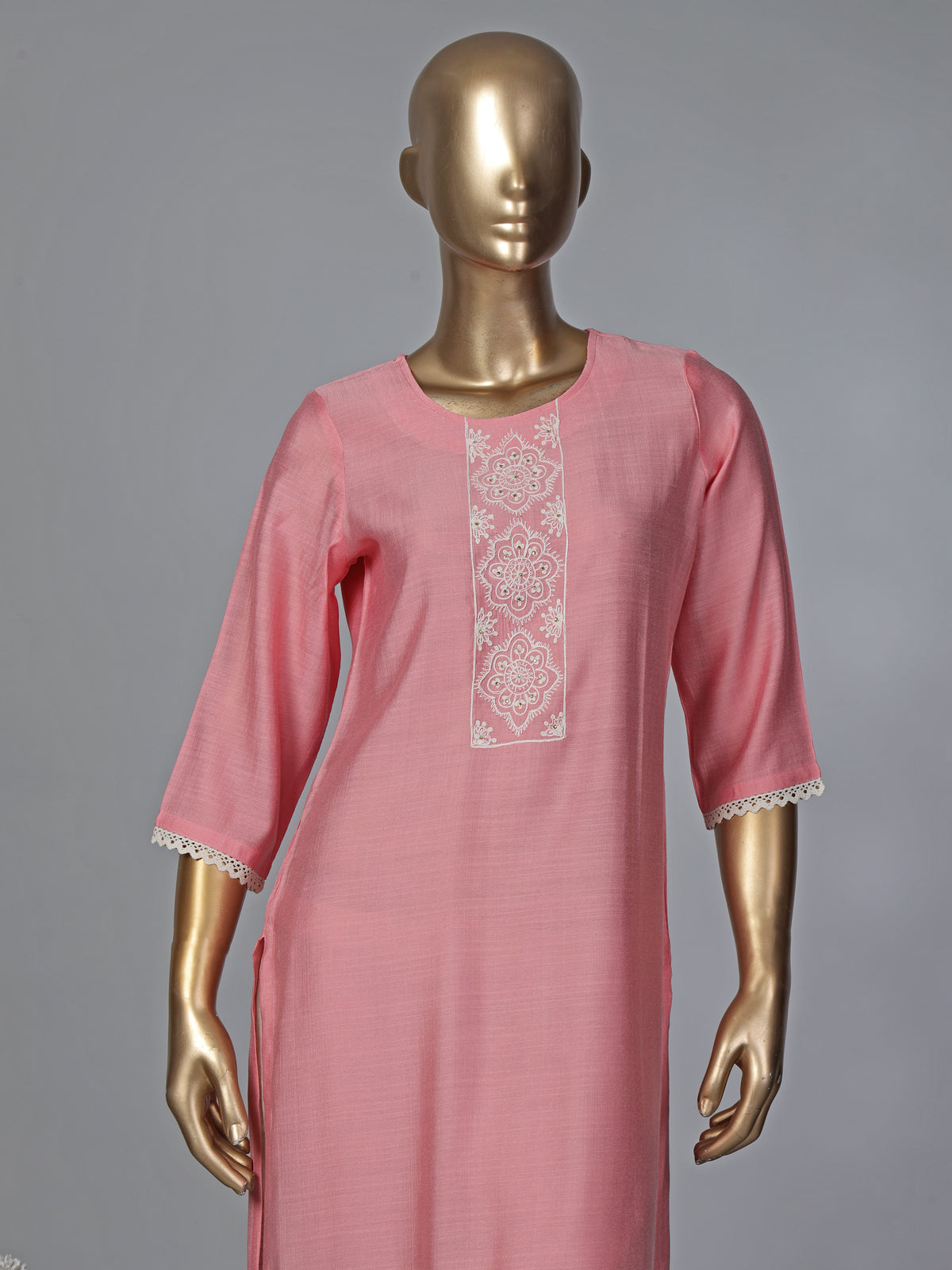 Peach round neck cotton silk kurti
