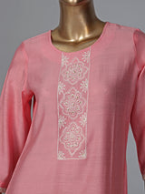 Peach round neck cotton silk kurti