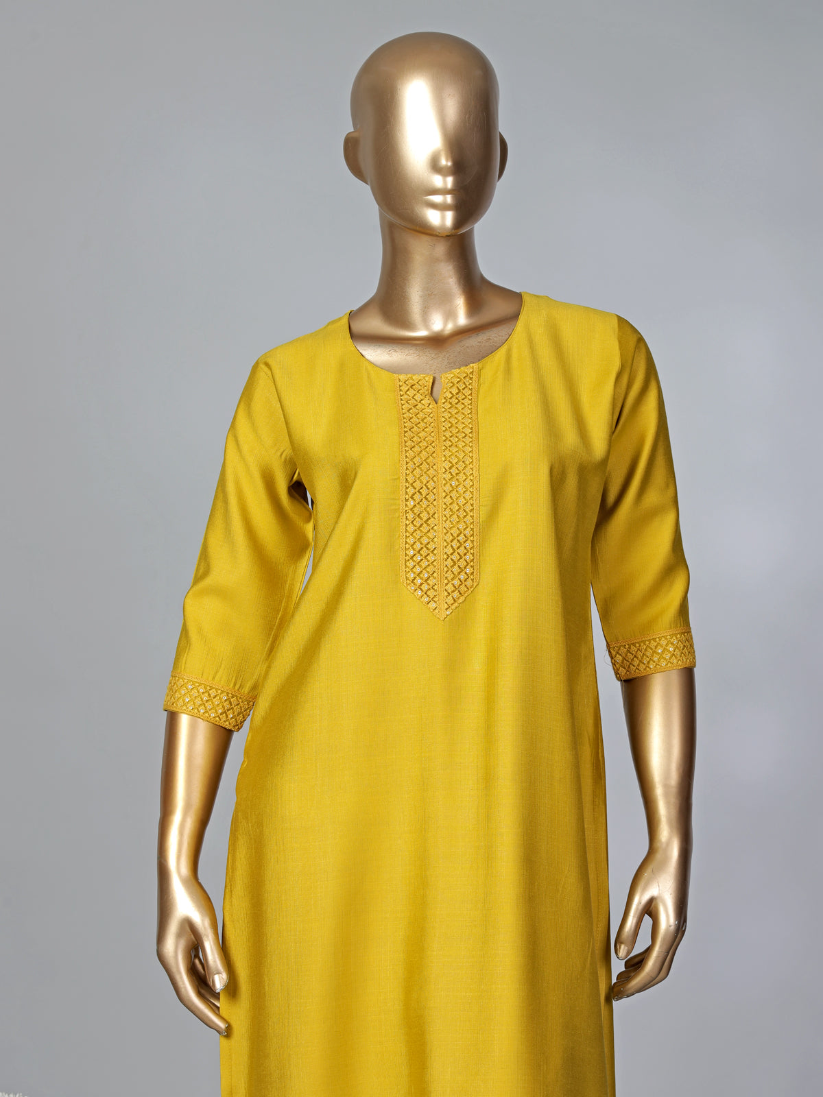 Mustard yellow cotton silk kurti for women