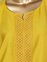 Mustard yellow cotton silk kurti for women