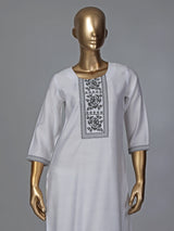 White cotton silk thread worked kurti