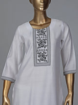 White cotton silk thread worked kurti