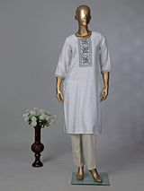 White cotton silk thread worked kurti