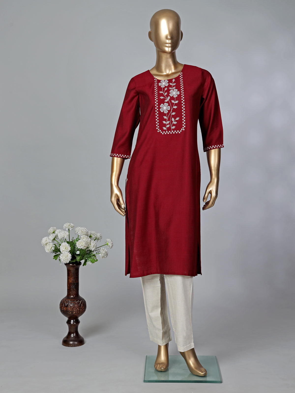 Maroon casual wear cotton silk kurti for women