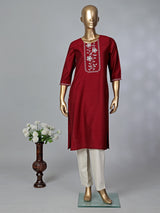 Maroon casual wear cotton silk kurti for women