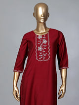 Maroon casual wear cotton silk kurti for women