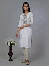 White cotton silk thread worked kurti