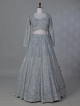 Grey wedding wear net lehenga choli with sequins detailing