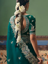 Rama green fancy silk saree for wedding celebrations
