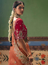 Peach fancy silk saree with rich embellishments