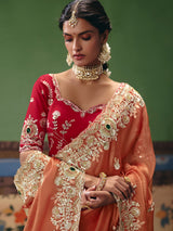 Peach fancy silk saree with rich embellishments