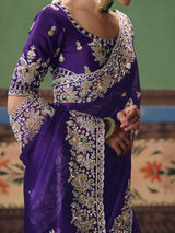 Dark purple fancy silk wedding wear saree