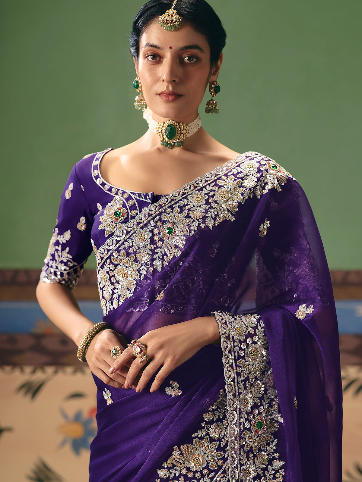 Dark purple fancy silk wedding wear saree