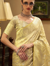 Beige wedding wear satin silk saree