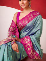 Grey satin silk saree for festive celebration