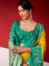 Yellow festive wear silk saree in soft satin silk