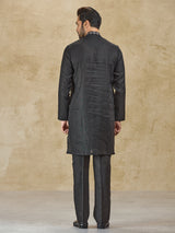 Black thread worked kurta suit in pure linen