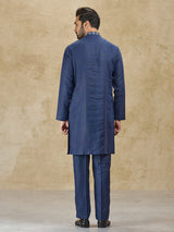 Navy linen men kurta suit with thread detailing